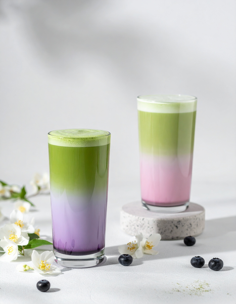 Homemade Matcha Latte with Blueberry or Haskap Syrup